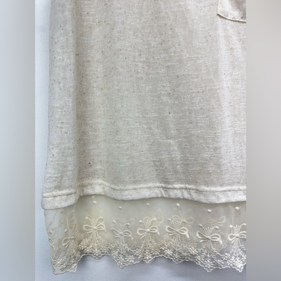 A’reve size Large Women’s Ivory Linen Blend Lace Trim Rhinestone Tank Top - Picture 4 of 7